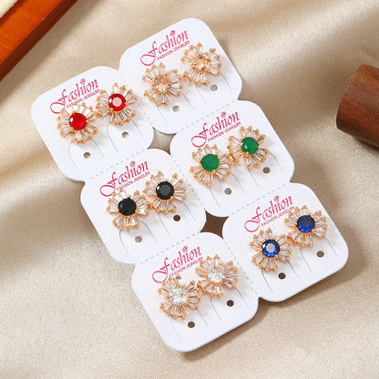 1 Pair Classic Style Round Plating Inlay Alloy Rhinestones Gold Plated Ear Studs