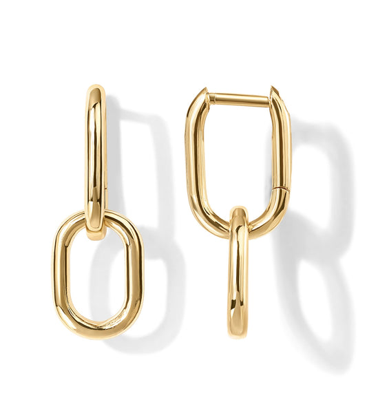 1 Pair Basic Double Ring Plating Copper 14k Gold Plated Drop Earrings