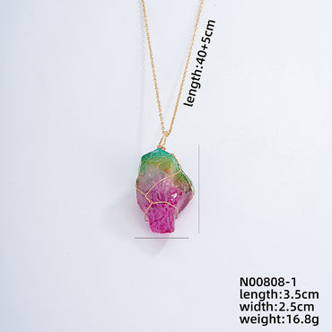 Simple Style Gradient Color Stainless Steel Natural Stone Pendant Necklace