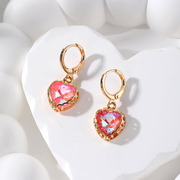 1 Pair Vintage Style Simple Style Heart Shape Inlay Alloy Glass Opal Drop Earrings