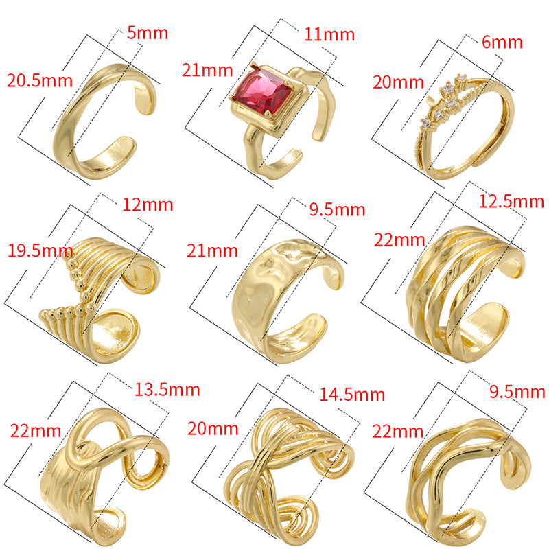 Casual Simple Style Irregular Lines Copper Plating Inlay Zircon 18k Gold Plated Open Rings