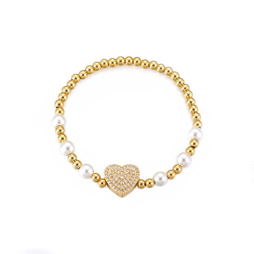 Ig Style Sweet Heart Shape Copper Pearl Plating Inlay Zircon 18k Gold Plated Bracelets