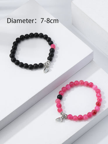 Simple Style Classic Style Heart Shape Stone Beaded Magnetic Metal Button Valentine's Day Couple Bracelets