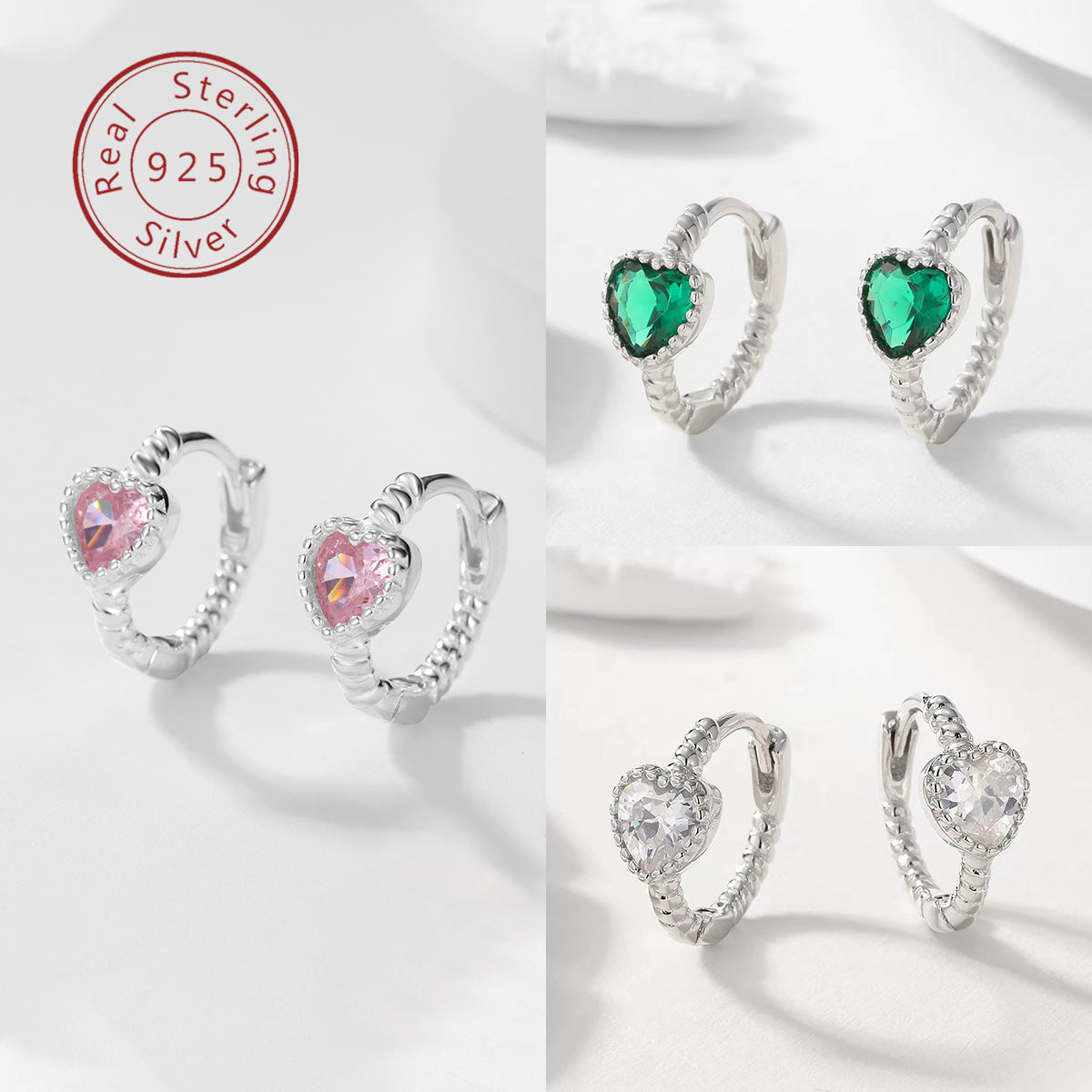 1 Pair Elegant Cute Sweet Heart Shape Inlay Sterling Silver Zircon Earrings