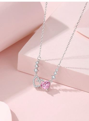 Simple Style Heart Shape Sterling Silver Polishing Plating Inlay Zircon Necklace