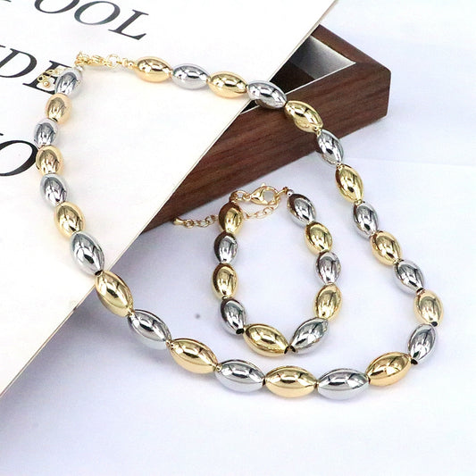 Vintage Style Simple Style Oval Copper Beaded Plating 18k Gold Plated Bracelets Necklace