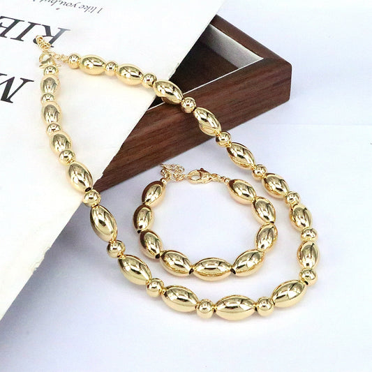 Streetwear Round Oval Copper Beaded Plating 18k Gold Plated Bracelets Necklace