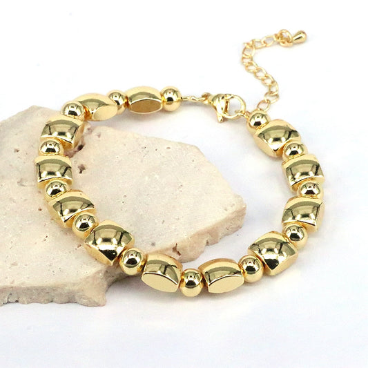 Simple Style Round Copper Beaded Plating 18k Gold Plated Bracelets