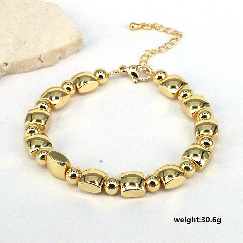 Simple Style Round Copper Beaded Plating 18k Gold Plated Bracelets