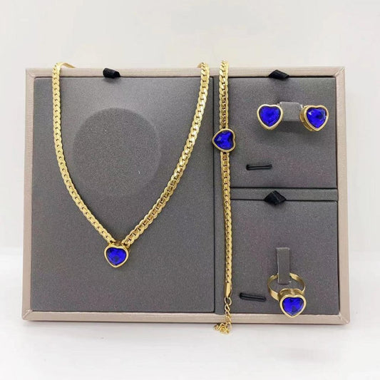 Romantic Simple Style Heart Shape Stainless Steel Plating Inlay Zircon 18k Gold Plated Jewelry Set