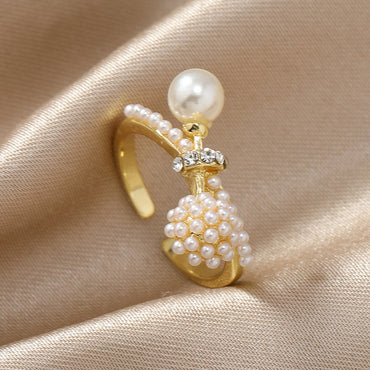 Simple Style Pearl Alloy Pearl Unisex Open Rings