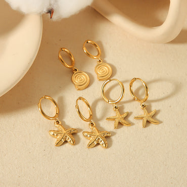 1 Pair Simple Style Starfish Shell Polishing Plating Stainless Steel 18k Gold Plated Drop Earrings
