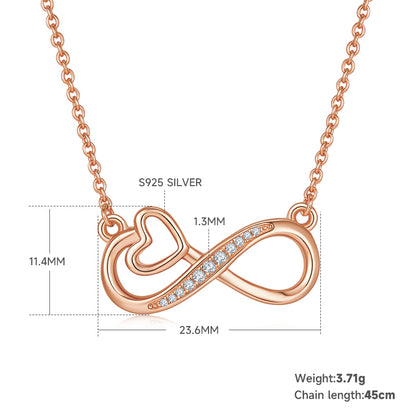 Elegant Simple Style Infinity Heart Shape Sterling Silver Moissanite Rose Gold Plated Silver Plated Pendant Necklace