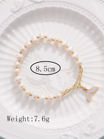 Elegant Luxurious Geometric Natural Stone Freshwater Pearl Copper Beaded Inlay Zircon 18k Gold Plated Bracelets
