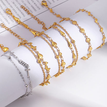 Sweet Heart Shape Stainless Steel Plating 18k Gold Plated Bracelets