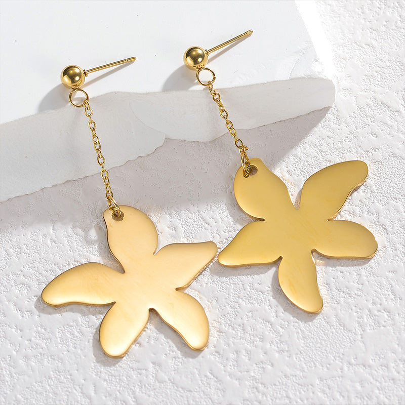 1 Pair Casual Elegant Simple Style Flower Polishing Plating Stainless Steel 18k Gold Plated Drop Earrings