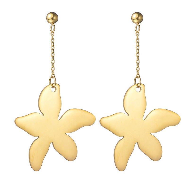 1 Pair Casual Elegant Simple Style Flower Polishing Plating Stainless Steel 18k Gold Plated Drop Earrings