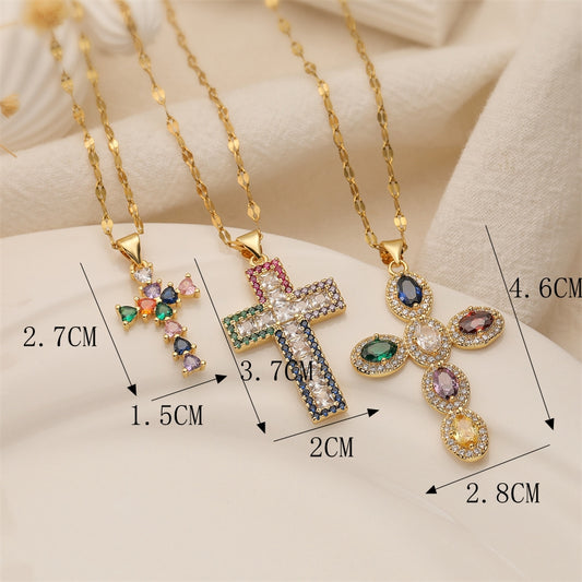 Ig Style Simple Style Cross Copper Plating Inlay Zircon Gold Plated Pendant Necklace