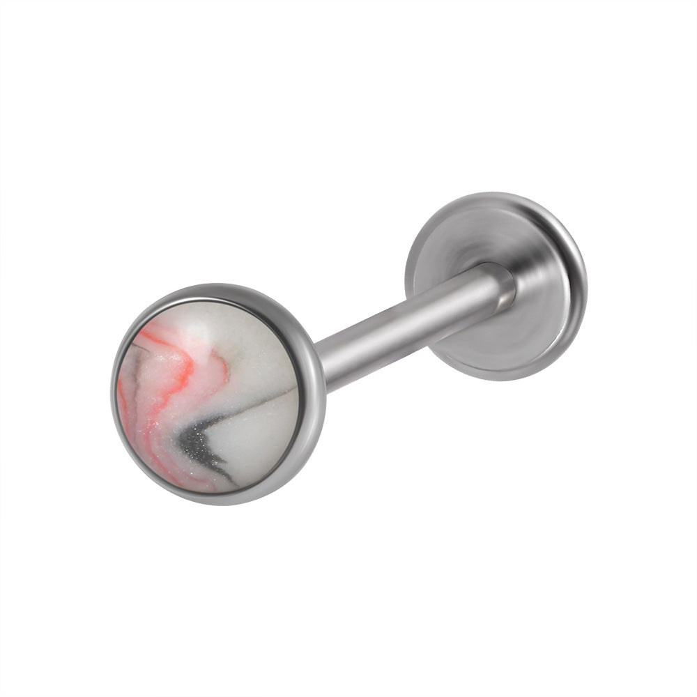 Glam Cute Shiny Round Stainless Steel Artificial Gemstones Lip Stud Ear Studs In Bulk