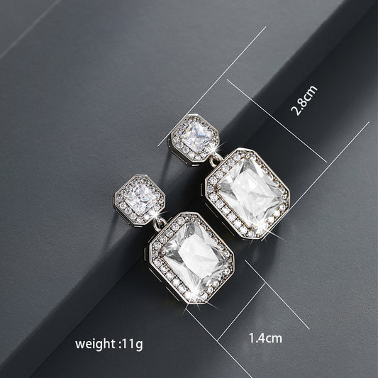 1 Pair Nordic Style Luxurious Xuping Rectangle Plating Inlay Copper Alloy Artificial Gemstones Artificial Diamond White Gold Plated Drop Earrings