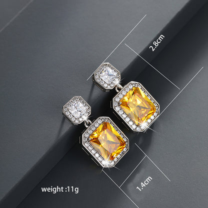 1 Pair Nordic Style Luxurious Xuping Rectangle Plating Inlay Copper Alloy Artificial Gemstones Artificial Diamond White Gold Plated Drop Earrings