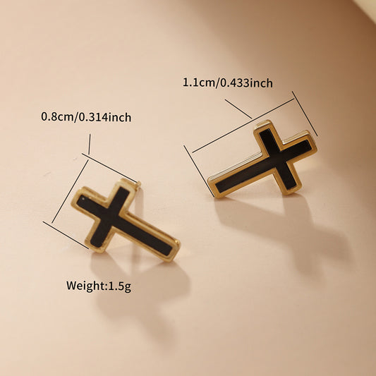 1 Pair Xuping Simple Style Cross Plating Stainless Steel 14k Gold Plated Ear Studs