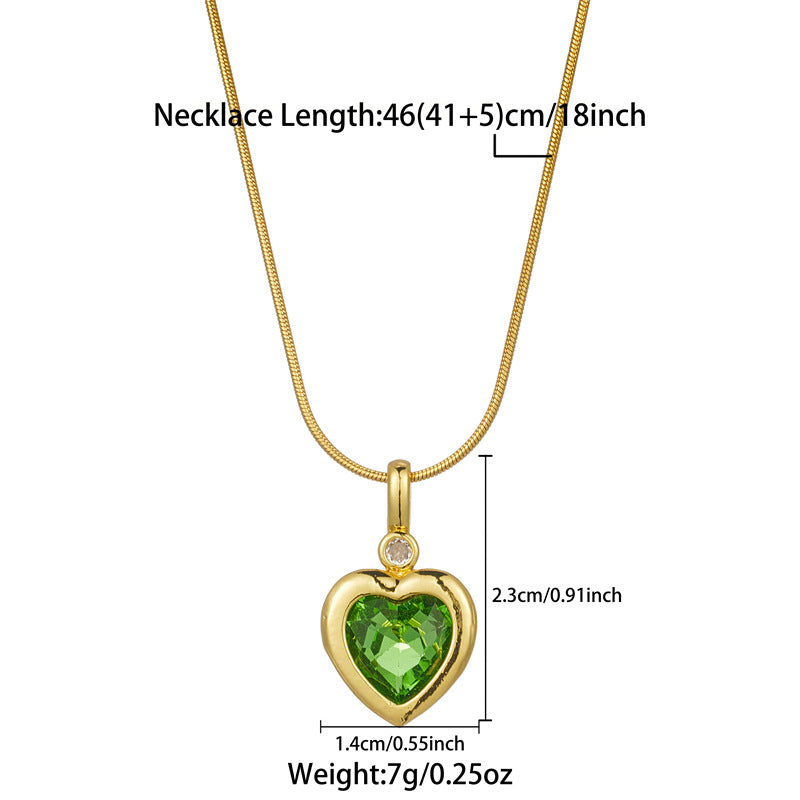 Lady Heart Shape Stainless Steel Titanium Steel Inlay Zircon Pendant Necklace