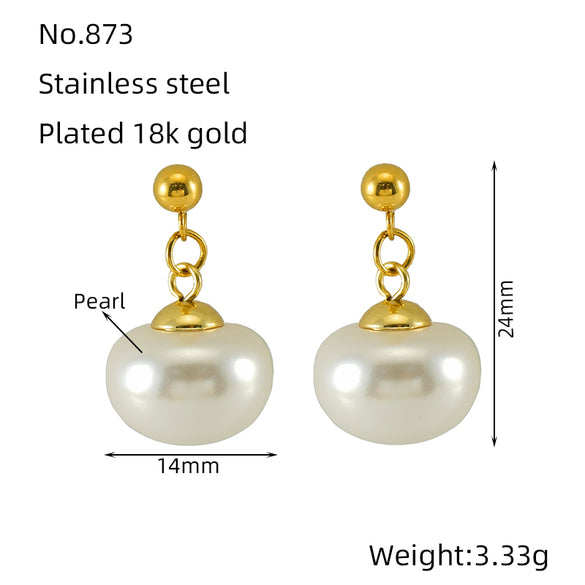 1 Pair Retro Geometric Plating Inlay Stainless Steel Artificial Pearls 18k Gold Plated Earrings