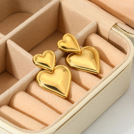 1 Pair Classic Style Heart Shape Plating Stainless Steel 18k Gold Plated Drop Earrings