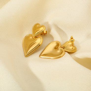1 Pair Classic Style Heart Shape Plating Stainless Steel 18k Gold Plated Drop Earrings