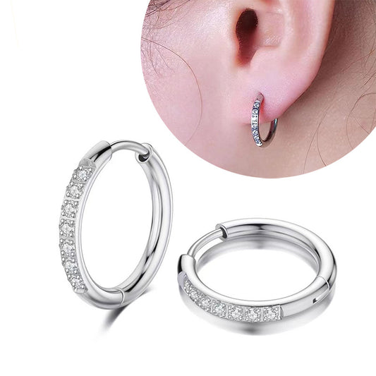 1 Piece Elegant Solid Color Inlay Stainless Steel Zircon Hoop Earrings