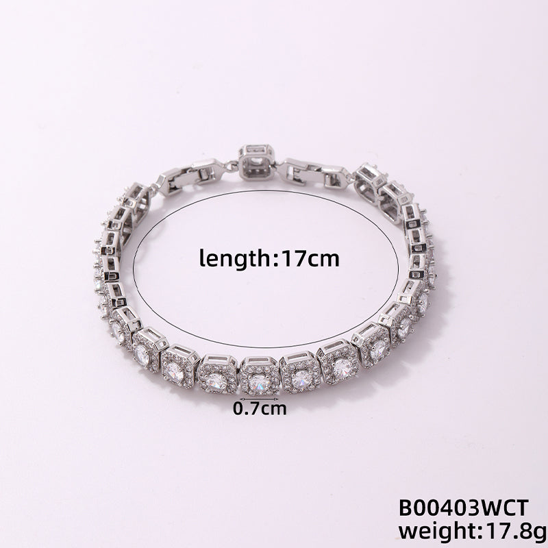 Casual Simple Style Geometric Copper Irregular Zircon Silver Plated Bracelets