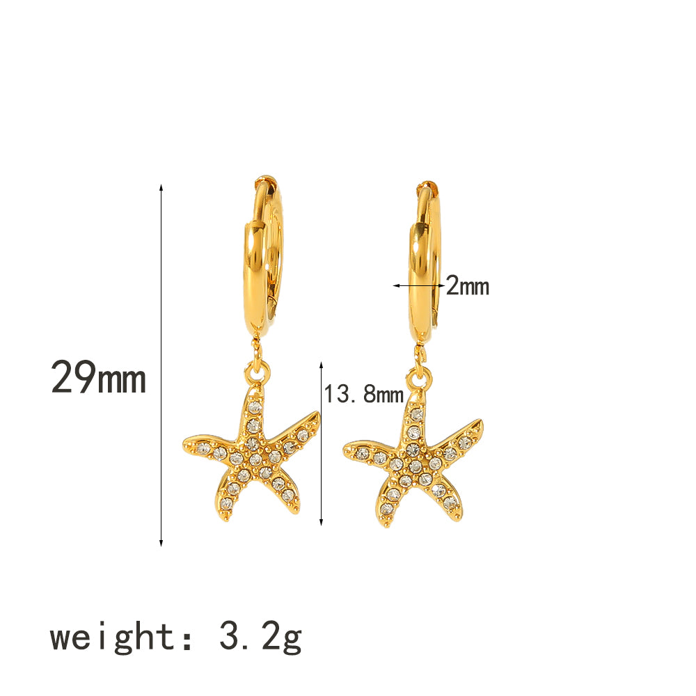 1 Pair Luxurious Simple Style Starfish Heart Shape Polishing Plating Inlay Stainless Steel Zircon 18k Gold Plated Drop Earrings