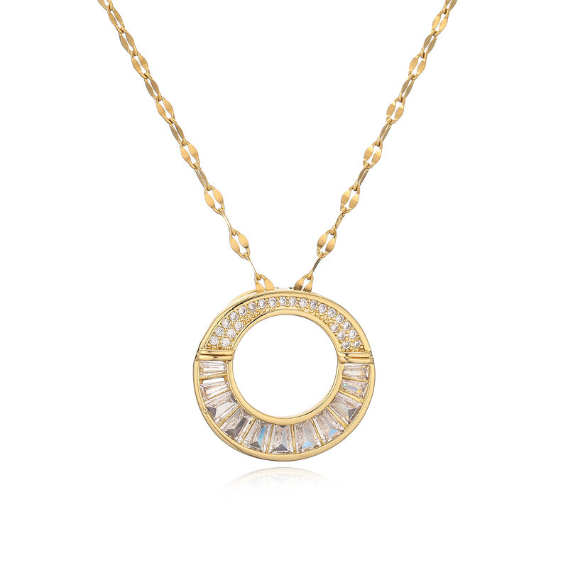 Ig Style Simple Style Circle Water Droplets Stainless Steel Copper Plating Inlay Zircon Gold Plated Pendant Necklace