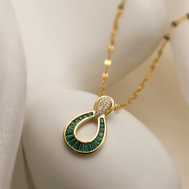 Ig Style Simple Style Circle Water Droplets Stainless Steel Copper Plating Inlay Zircon Gold Plated Pendant Necklace