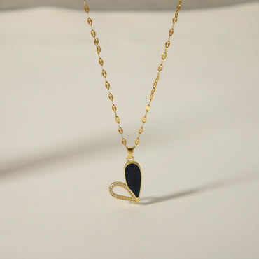 Elegant Romantic Heart Shape Titanium Steel Copper Plating Inlay Shell Zircon 18k Gold Plated Pendant Necklace