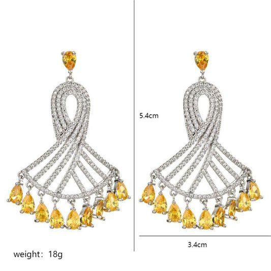 1 Pair Elegant Glam Geometric Plating Inlay Copper Zircon White Gold Plated Drop Earrings