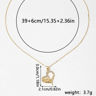 Elegant Romantic Letter Heart Shape Copper Plating Hollow Out Inlay Zircon Pendant Necklace