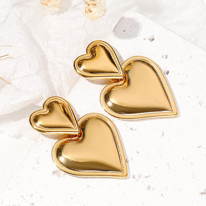 1 Pair Elegant Simple Style Heart Shape Polishing Stainless Steel Drop Earrings