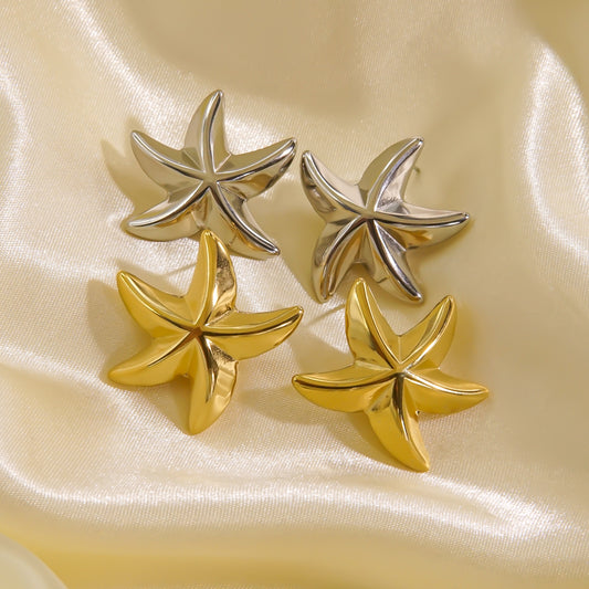 1 Pair Casual Marine Style Starfish Stainless Steel 14k Gold Plated Ear Studs