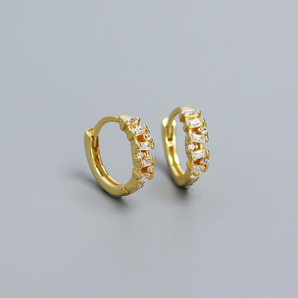 1 Pair Ig Style Geometric Plating Sterling Silver Zircon Huggie Earrings