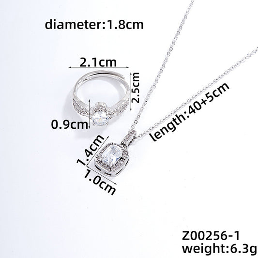 Ig Style Simple Style Geometric Copper Plating Inlay Zircon Silver Plated Rings Necklace