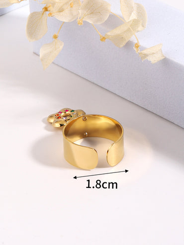 Sweet Flower Stainless Steel Plating Inlay Zircon 18k Gold Plated Charm Rings