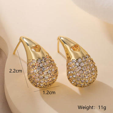 1 Pair Simple Style Heart Shape Plating Inlay Copper Zircon 18k Gold Plated Ear Studs