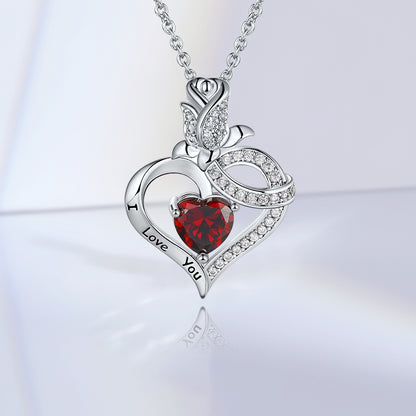 Elegant Simple Style Heart Shape Rose Copper Zircon White Gold Plated Pendant Necklace