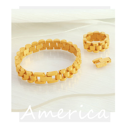 Elegant Formal Simple Style Round Titanium Steel Plating 18k Gold Plated Rings Bracelets