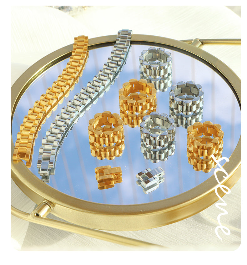 Elegant Formal Simple Style Round Titanium Steel Plating 18k Gold Plated Rings Bracelets