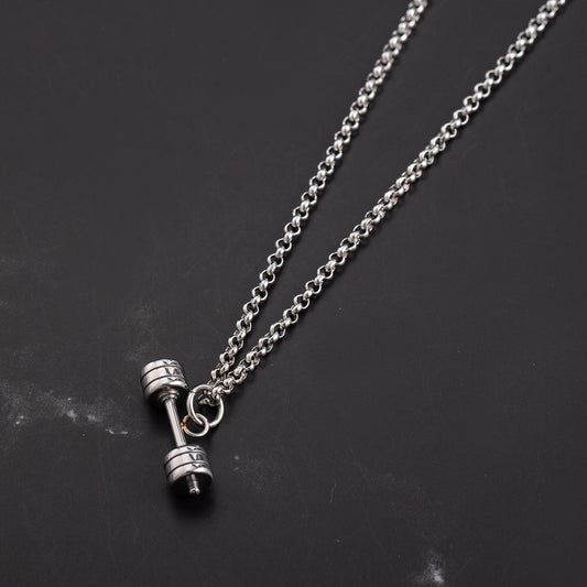 Hip-hop Barbell Stainless Steel Polishing Pendant Necklace