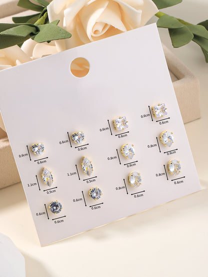 6 Pairs Simple Style Geometric Plating Inlay Copper Zircon 18k Gold Plated Ear Studs
