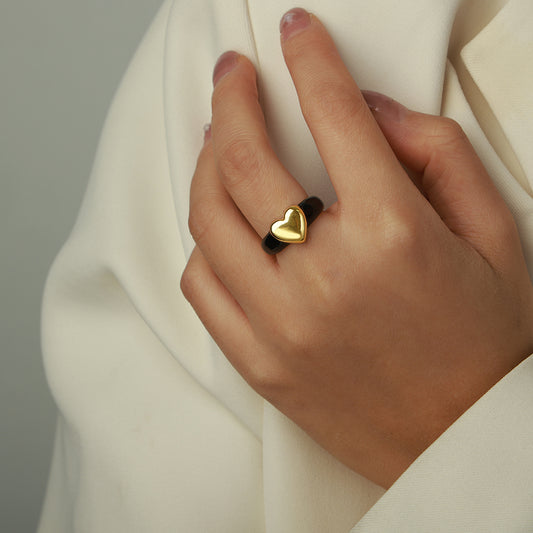 Elegant Simple Style Heart Shape Copper Enamel Plating 18k Gold Plated Open Rings